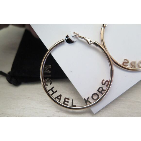 Michael Kors MKJ7992791 Rose Gold-Tone "MK Logo" Round Hoop Earrings $125 - Picture 2 of 3
